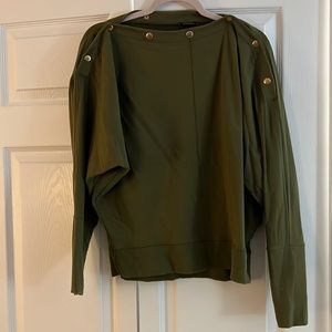 Olive green Stella & Dot buttoned boat neck long sleeve top